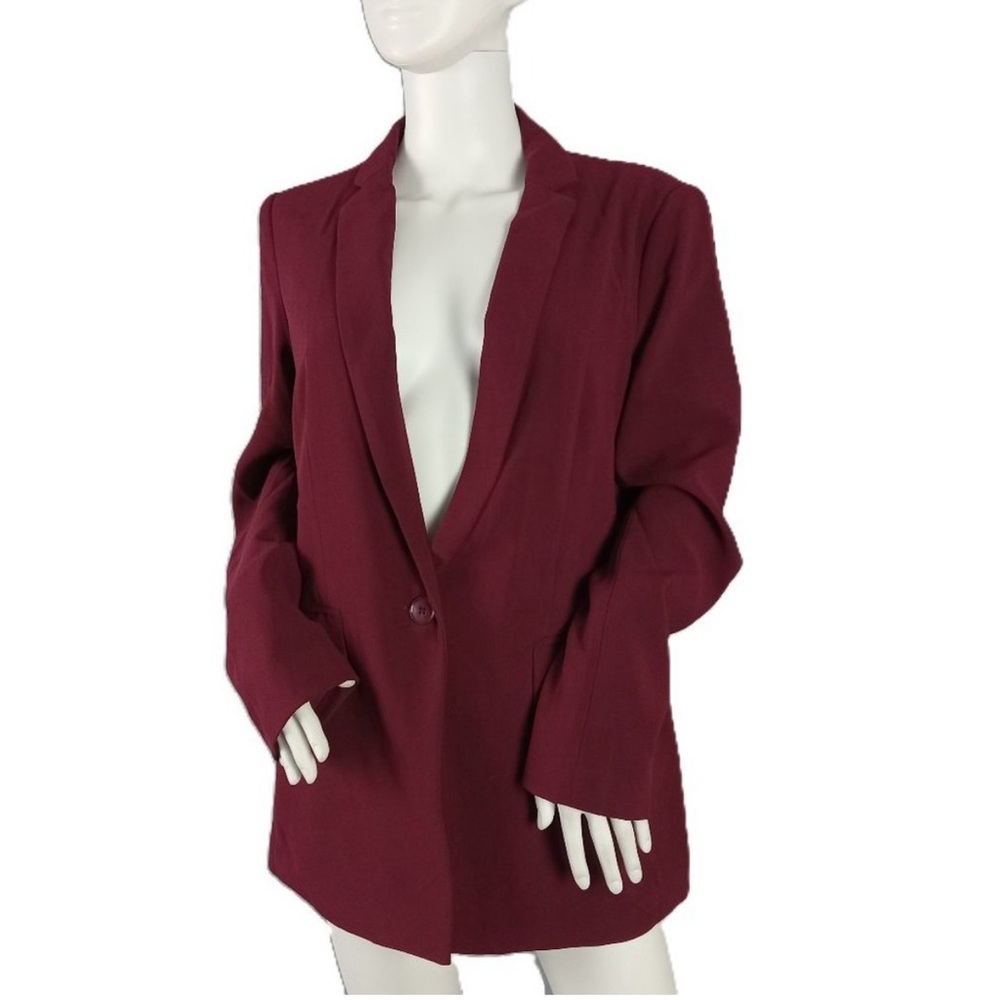 Adrianna Papell Women's Crepe Blazer Jacket Size Large Windsor Wine Longline